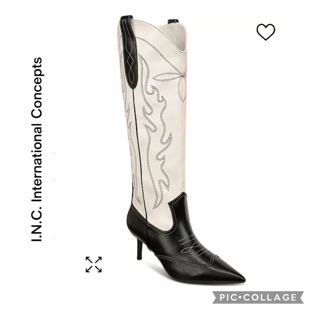 Free People Vibe Western Tall Boots Black & Ivory Kitten Heel Festival Boho Chic